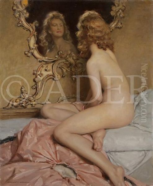 Femme Au Miroir Rocaille Oil Painting by Auguste Leroux