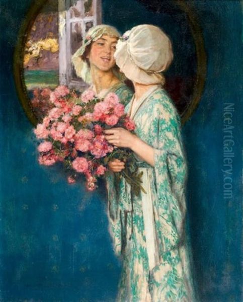 Elegante Au Miroir Oil Painting by Auguste Leroux