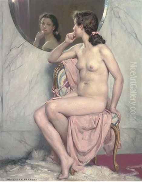 A Reflective Moment Oil Painting by Auguste Leroux