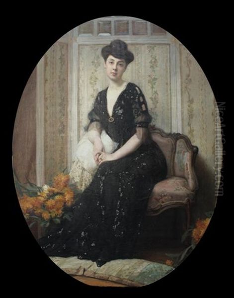 Portrait Of A Seated Lady Oil Painting by Auguste Leroux