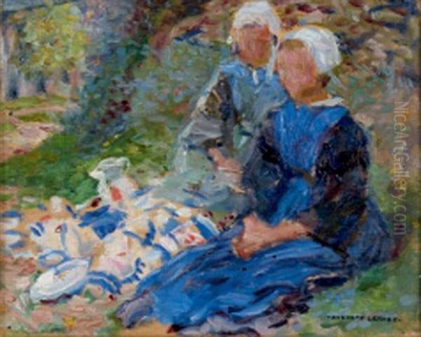 Jeunes Bretonnes Dans L'herbe Oil Painting by Auguste Leroux