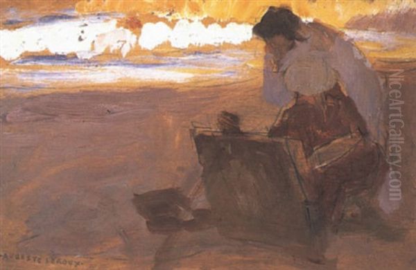 Clotilde Sur La Plage De Roteneuf Oil Painting by Auguste Leroux