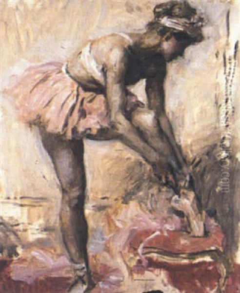 Ballerine Lacant Son Chausson Oil Painting by Auguste Leroux