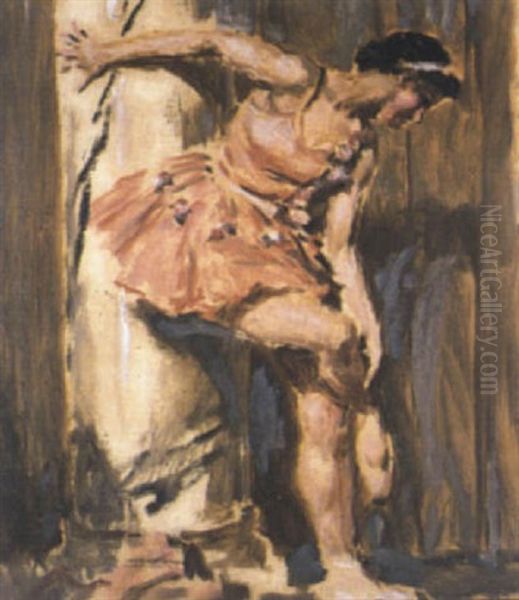 Ballerine S'appuyant Contre Une Colonne Oil Painting by Auguste Leroux