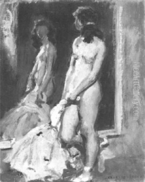 Nu Au Miroir Oil Painting by Auguste Leroux