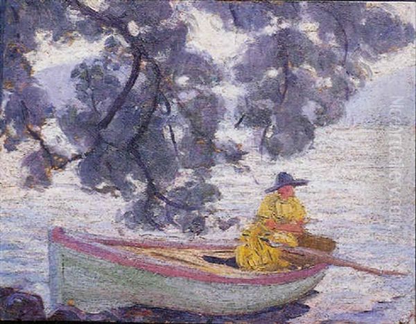 Madame Leroux Dans Une Barque Sur Le Lac D'annecy Oil Painting by Auguste Leroux