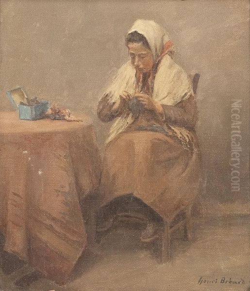 Landfrau Bei Derhandarbeit Oil Painting by Henri Benard