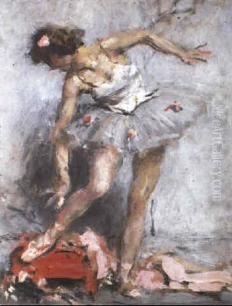 La Robe De Bal Et La Danseuse Oil Painting by Auguste Leroux