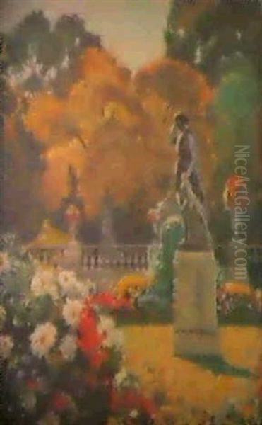 Parc Fleuri A La Statue Antique Oil Painting by Auguste Leroux