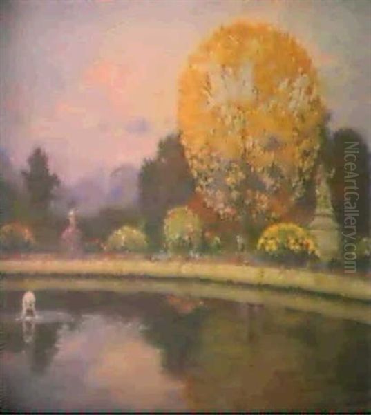 Bassin Au Parc Oil Painting by Auguste Leroux