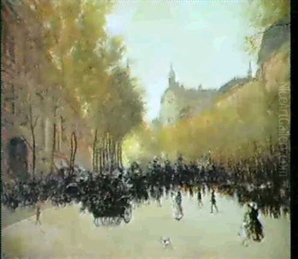 Boulevard Parisien Oil Painting by Gaston Veuvenot Leroux