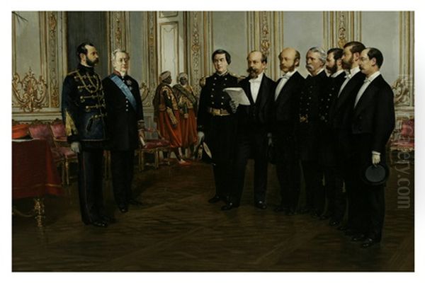 Czar Alexander Ii Receiving American Diplomats Oil Painting by Louis Eugene Leroux