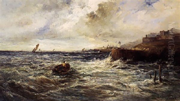 Marine Med Skibe Ud For Klippekyst Oil Painting by Louis Eugene Leroux