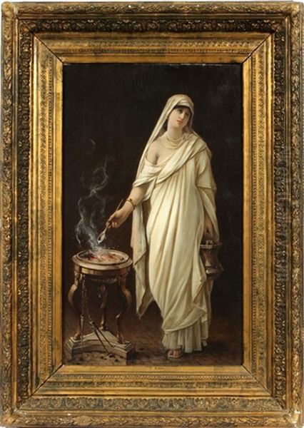 Keeper Of The Flame Oil Painting by Louis Hector Leroux