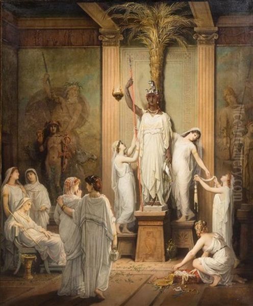 Temple Priestesses Oil Painting by Louis Hector Leroux