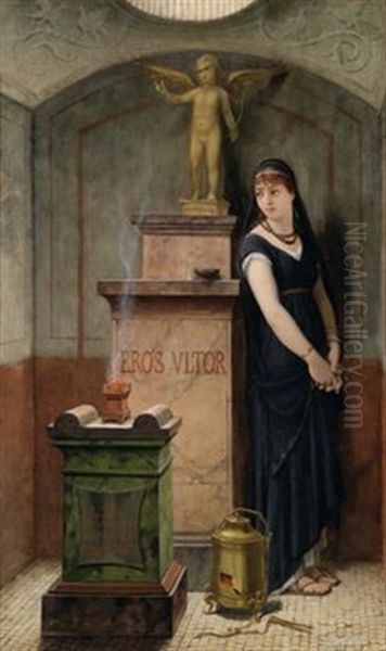 Vestalin Bei Der Statue Des Erzurnten Eros Oil Painting by Louis Hector Leroux