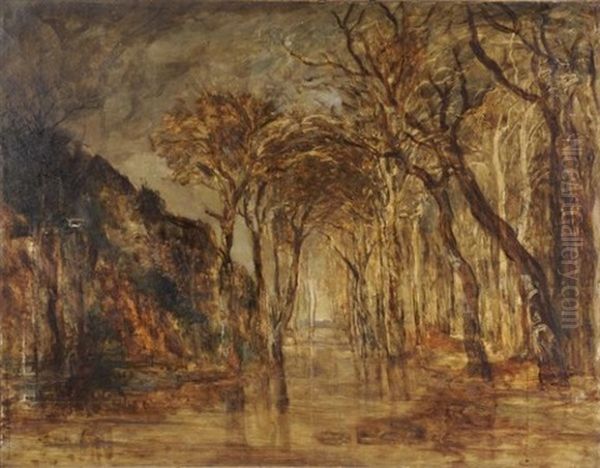 Arbres Au Bord De La Riviere Oil Painting by Marie Guillaume Charles Leroux