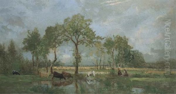 Marais Dans L'estuaire De La Loire Oil Painting by Marie Guillaume Charles Leroux