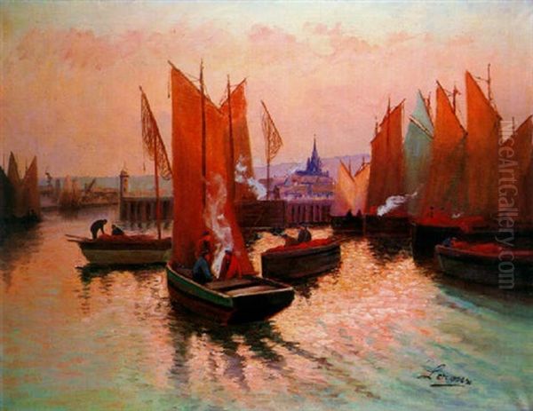 Puerto Pesquero Oil Painting by Marie Guillaume Charles Leroux