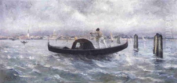 Gondel In De Lagune Van Venetie Oil Painting by Hippolyte Leroy