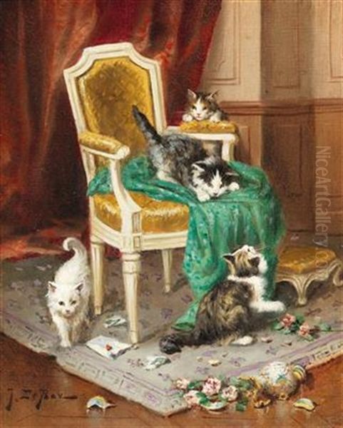 Playful Cats Oil Painting by Jules Leroy