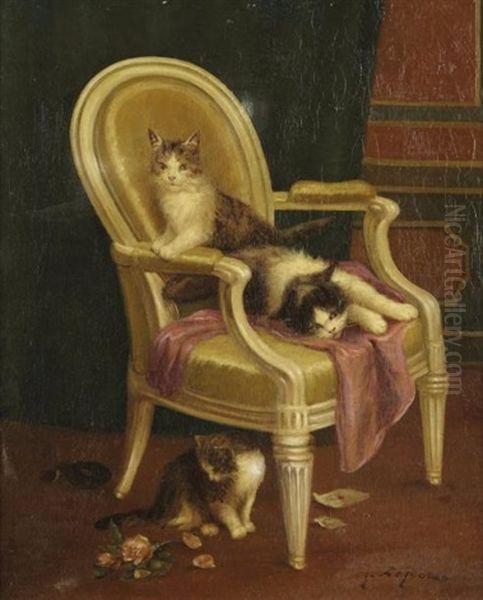 Chatons Sur Un Fauteuil Louis Xvi Oil Painting by Jules Leroy