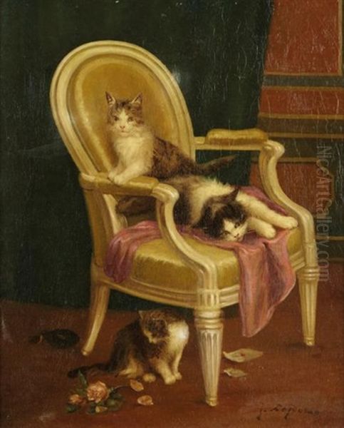 Chatons Sur Un Fauteuil Louis Xvi Oil Painting by Jules Leroy