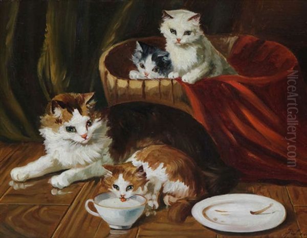 Famille De Chats Oil Painting by Jules Leroy