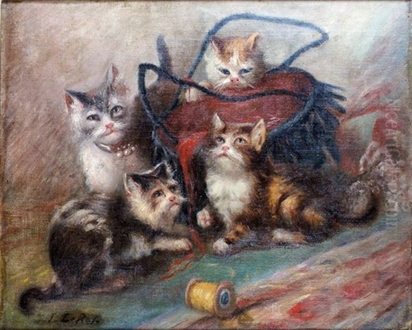 Les Chatons Jouant Oil Painting by Jules Leroy