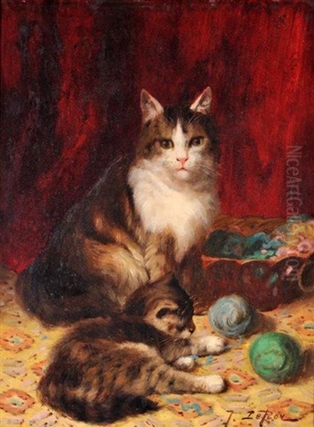 Chatte Et Chatons Oil Painting by Jules Leroy