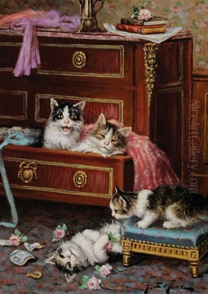 Jeunes Cats Oil Painting by Jules Leroy