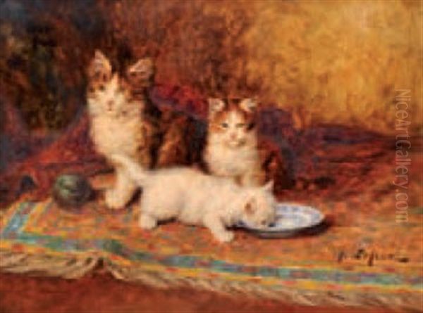 Chatons Et Assiette De Lait Oil Painting by Jules Leroy