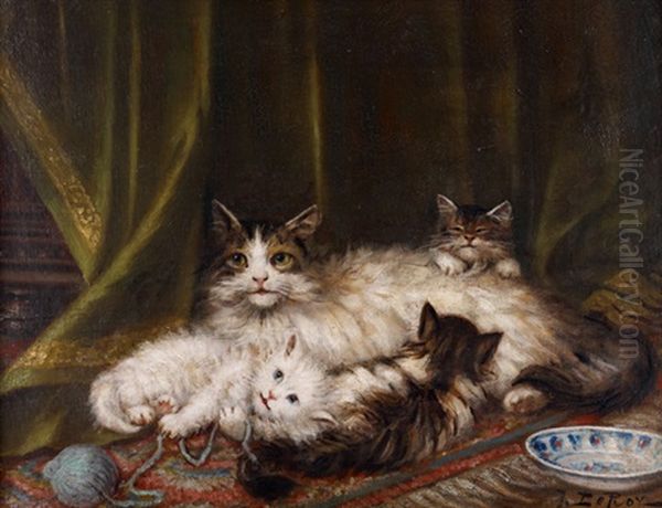 Chatte Et Chatons Oil Painting by Jules Leroy