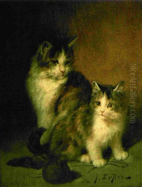 Chatte Et Son Petit Oil Painting by Jules Leroy