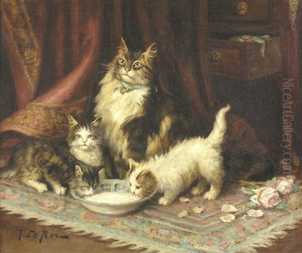 Chatte Et Ses Chatons Oil Painting by Jules Leroy