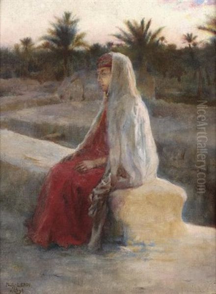 Coucher De Soleil A Fougalla, Biskra Oil Painting by Paul Alexandre Alfred Leroy