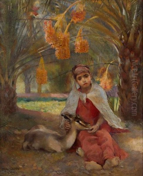 Les Deux Gazelles, Jeune Arabe Dans Un Jardin Dattier, Biskra Oil Painting by Paul Alexandre Alfred Leroy