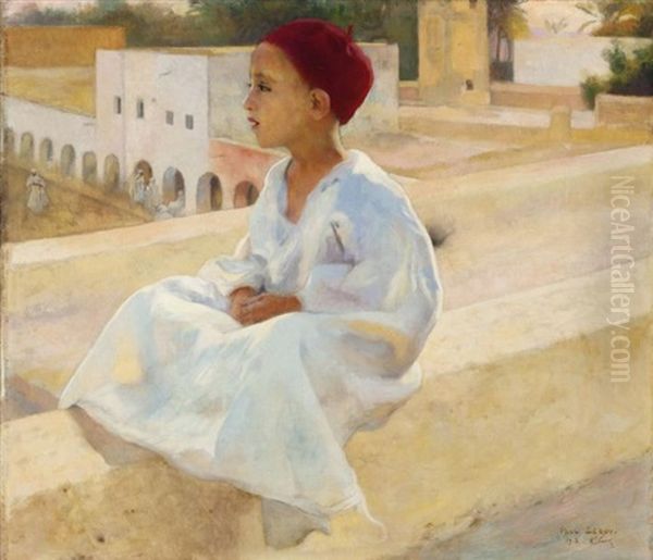 Jeune Garcon Sur La Terrasse by Paul Alexandre Alfred Leroy