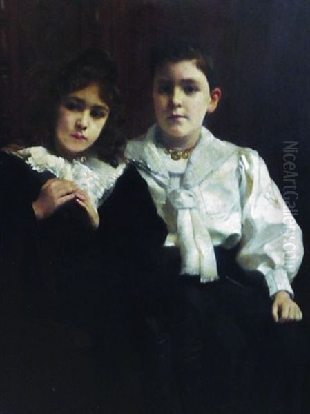 Portrait De Jeunes Enfants Oil Painting by Paul Alexandre Alfred Leroy