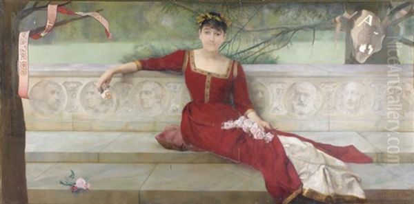 Aux Grands Ecrivains (portrait De Jeanne Guinon-lemerre) Oil Painting by Paul Alexandre Alfred Leroy