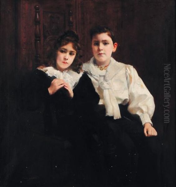 Portraits De Deux Jeunes Filles Oil Painting by Paul Alexandre Alfred Leroy