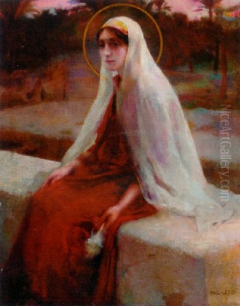 A Female Saint Spinning Wool Oil Painting by Paul Alexandre Alfred Leroy