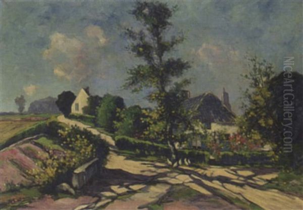 A Landscape With Chickens Nearby A House Oil Painting by Henri Van Lerven