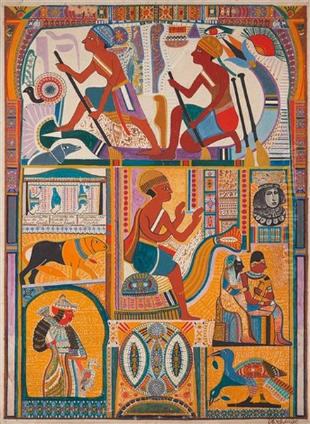 Fresque De La Haute Egypte Oil Painting by Augustin Lesage