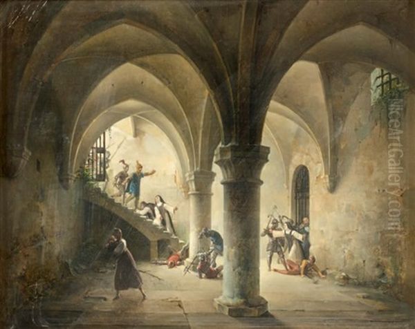 L'attaque Du Couvent Oil Painting by Charles-Louis Lesaint