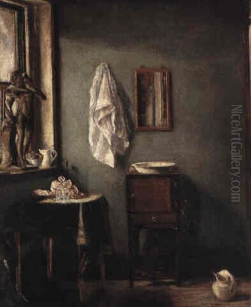 An Artist's Studio With A Statue Of Hercules After The Antique Oil Painting by Charles-Louis Lesaint