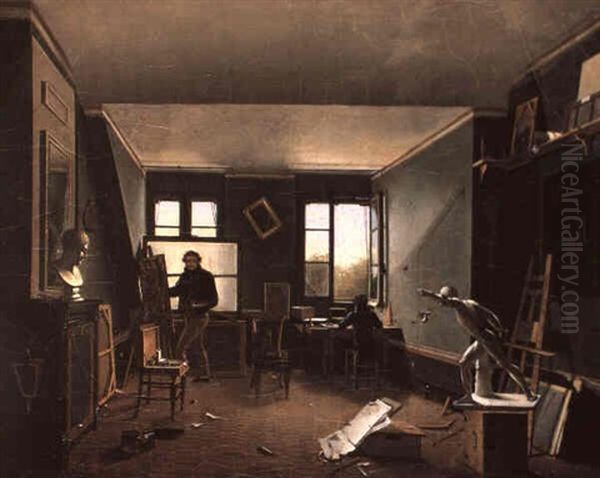 The Artist's Studio Oil Painting by Charles-Louis Lesaint