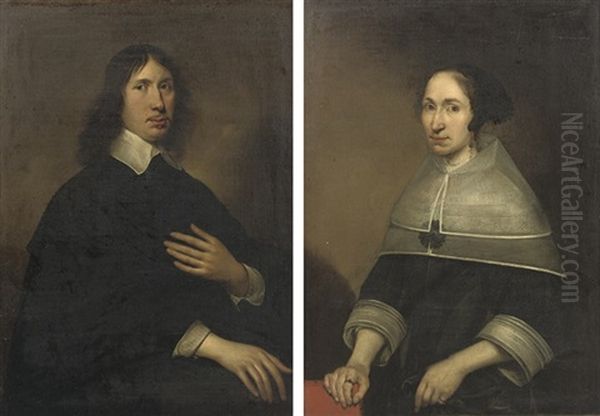 Portrait Of Willem Craeyvanger (1616-1659) (+ Portrait Of Christine Van De Wart; 2 Works) Oil Painting by Paulus Lesire