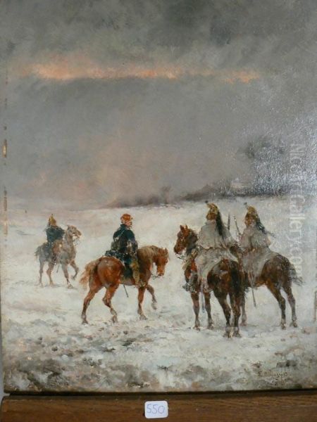 Militaires Dans Un Paysage D'hiver Oil Painting by Louis Emile Benassit