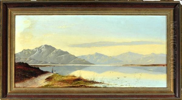 Angler Am See In Weiter Gebirgslandschaft by Charles Leslie